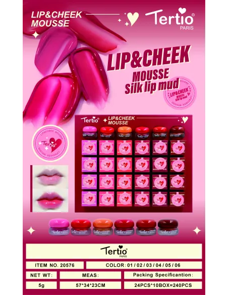 Tertio – Mousse Labial y Colorete Sedoso 2 en 1 Tertio – Mousse Labial y Colorete Sedoso 2 en 1