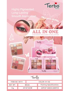Tertio Graceful Bloom – Palette ALL IN ONE (Lidschatten + Rouge + Highlighter) 13g