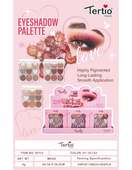 Tertio – Palette de Fards à Paupières 9 Couleurs en Forme de Cœur