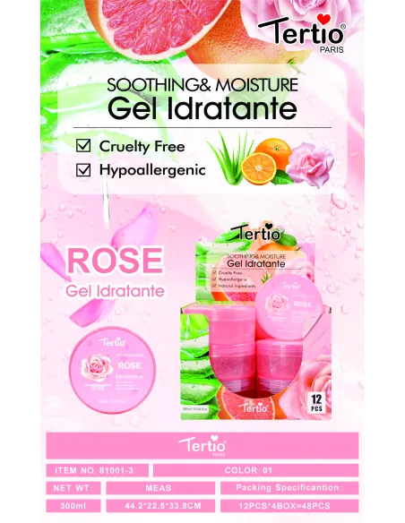 Tertio Gel Hidratante de Rosa 300ml – Calmante, Hidratante y Cruelty Free
