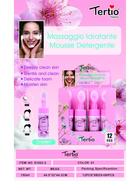 Tertio Mousse Limpiadora Hidratante con Cepillo – Cherry Blossom 150ml