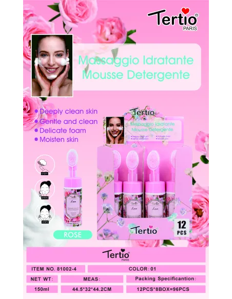 Tertio Mousse Limpiadora Hidratante con Cepillo – Rosa 150ml