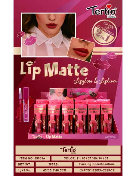 Tertio Lip Matte 2 en 1 – Labial & Delineador (Ref. 25005A)