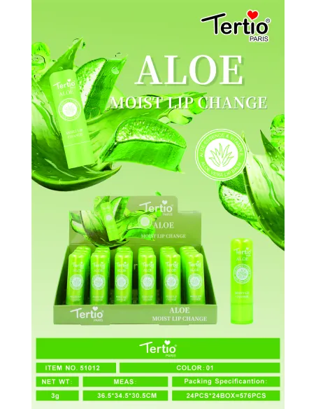 Tertio Aloe Moist Lip Change – Bálsamo Labial Hidratante con Aloe Vera y Cambio de Color (Ref. 51012)