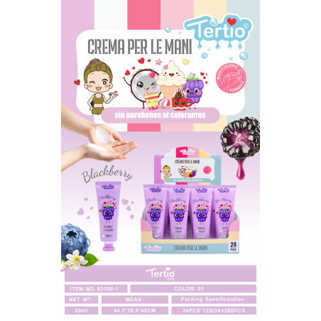 Tertio Crema de Manos Blackberry 50 ml – Fórmula Hidratante sin Parabenos ni Colorantes
