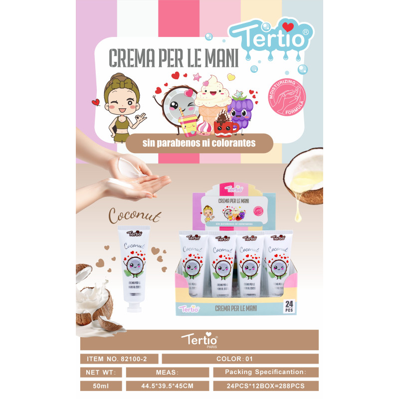 Tertio Crema de Manos Coconut 50 ml – Fórmula Hidratante sin Parabenos ni Colorantes