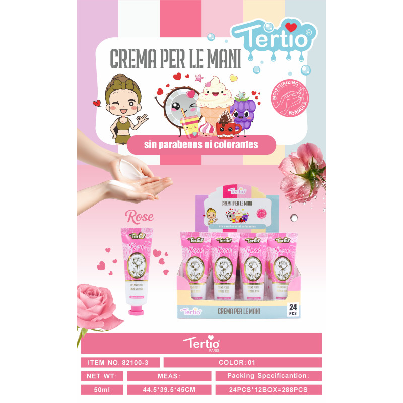 Tertio Crema de Manos Rose 50 ml – Fórmula Hidratante sin Parabenos ni Colorantes