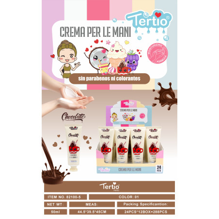 Tertio Crema Mani al Cioccolato 50 ml – Formula Idratante senza Parabeni né Coloranti